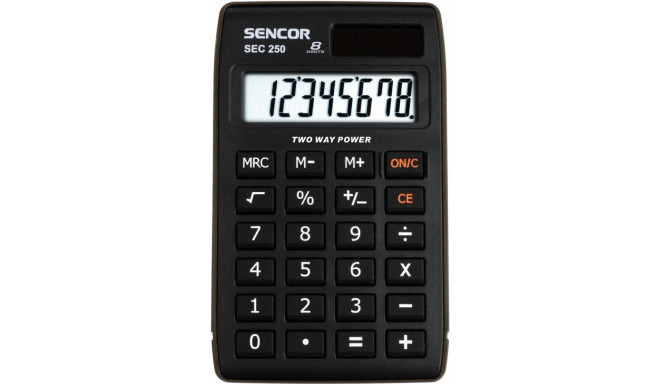 The SENCOR SEC 250 is a compact desktop calculator designed for basic mathematical 