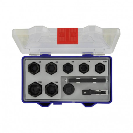 Tivoly löögipadrunite ekstraktorkomplekt – 10-osaline, 3/8″ kuuskantvõll, Ø 10–19 mm, CrMo teras, mu