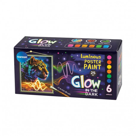 Guaššvärvid CENTRUM pimedas helendavad 25ml x 6 värvi