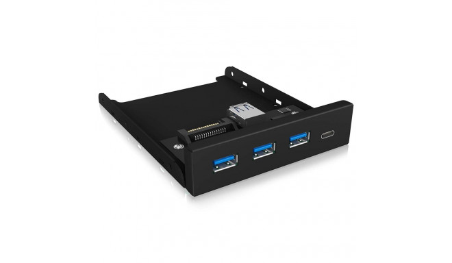 ICY BOX IB-HUB1418-i3, front panel (black, 3x USB 3.0 Type-A, 1x USB Type-C)