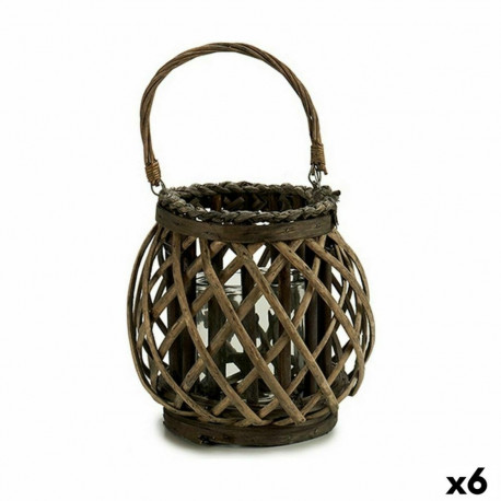 Candleholder Gift Decor 38617 38617 Brown Grey wicker Glass 29,5 x 24 x 22 cm (6 Units)
