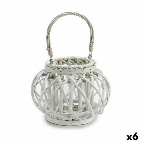 Candleholder Gift Decor 38618 38618 White wicker Glass 30 x 19 x 25,5 cm (6 Units)
