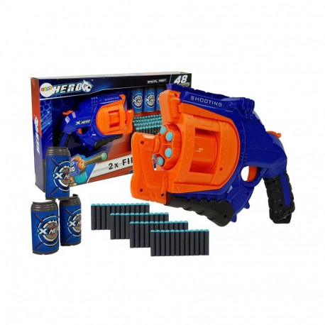 Pistolet na Piankowe Naboje 48 sztuk Obrotowy Magazynek Niebiesko- Pomarańczowy