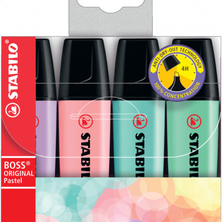 Helestusmarker 2-5mm 4 pastellvärvi komplekt Stabilo Boss