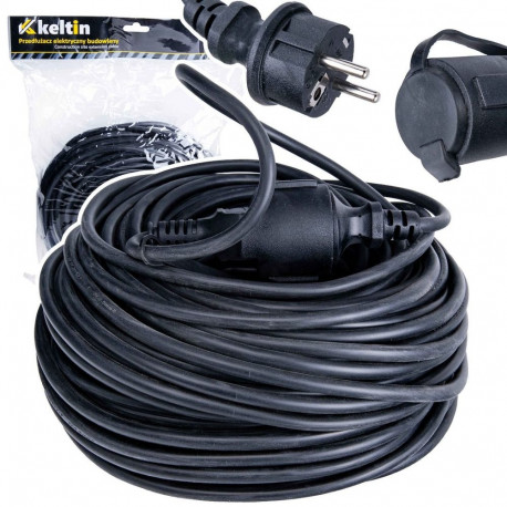 Geko ehituskoha toitekaabli pikendus K00223, 40m, 3x2.5mm², 1x16A 230V~50Hz, IP44, must, CE sertifit