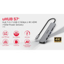 HUB USB-C 7in1 Aluminium PD 100W ; 5 Gbps