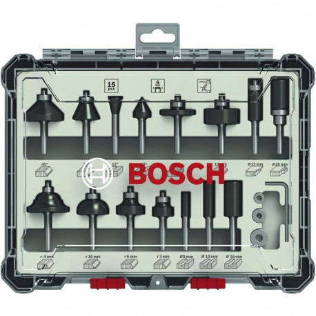 Bosch 15-osaline puidufreesiterade komplekt 6mm varrega freesile