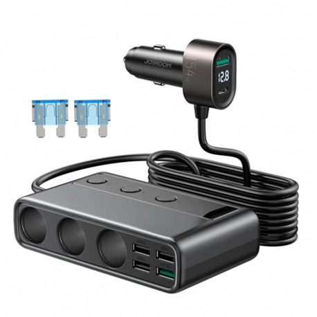 Joyroom JR-CL06 9in1 car charger 154W 5x USB-A / USB-C / 3x cigarette lighter socket PD QC PPS - bla