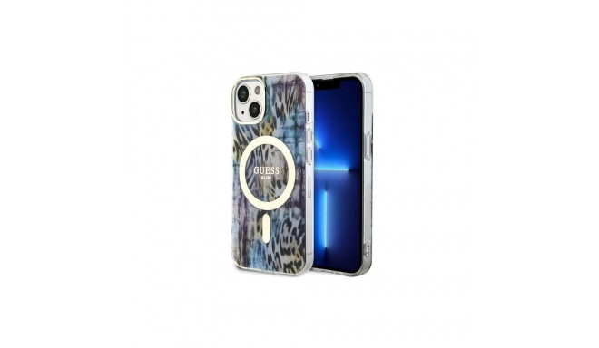 Guess Leopard MagSafe case for iPhone 14 - blue