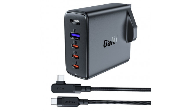 Fast charger GaN UK 100W Power Delivery 3x USB C 1x USB - black
