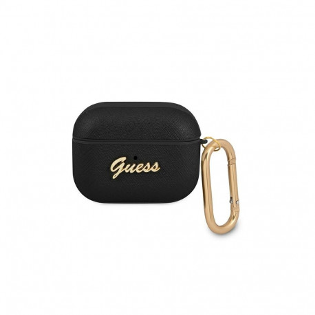 Guess GUAPSASMK AirPods Pro cover black/black Saffiano Script Metal Collection