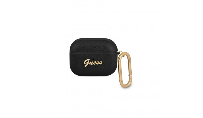 Guess GUAPSASMK AirPods Pro cover black/black Saffiano Script Metal Collection
