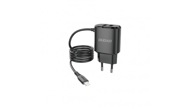 Dudao charger 2x USB with built-in 12W Lightning cable black (A2ProL black)