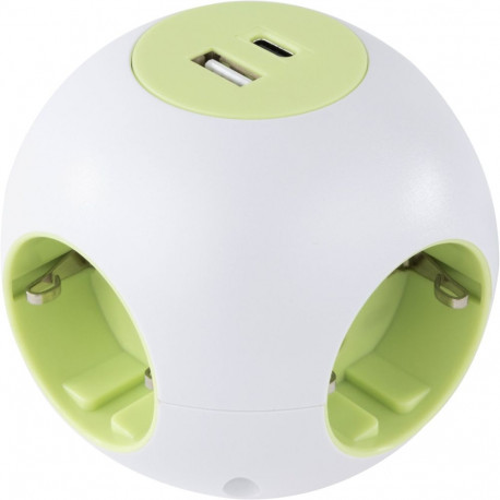 REV pistikupesakuubik PowerGlobe 4 pesaga USB 1.4m 015408112, valge-roheline