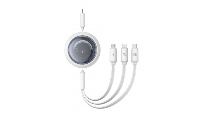 Baseus Free2Draw CB000084 retractable USB-C - Lightning / USB-C / micro USB cable 100W 1.1m - white