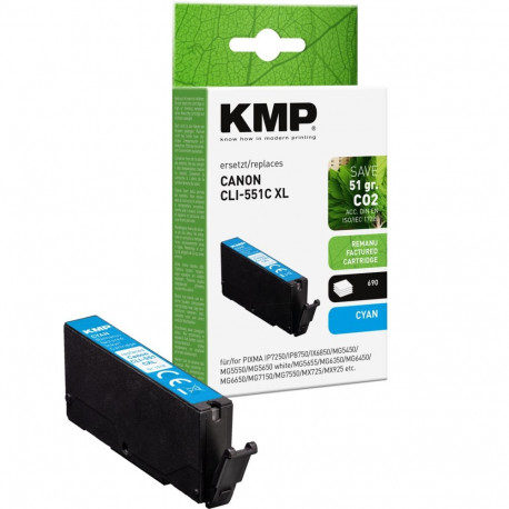 KMP Patrone Canon CLI-551C XL (6444B001) cyan 715 S. remanufactured