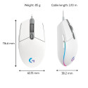 MOUSE USB OPTICAL G203/WHITE 910-005797 LOGITECH