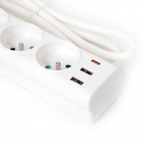 FIESTA EXTENSION CORD LISTWA ZASILAJĄCA 3,0M 10A 3 SOCKET 3 USB TYPE E FRENCH WHITE [46087]