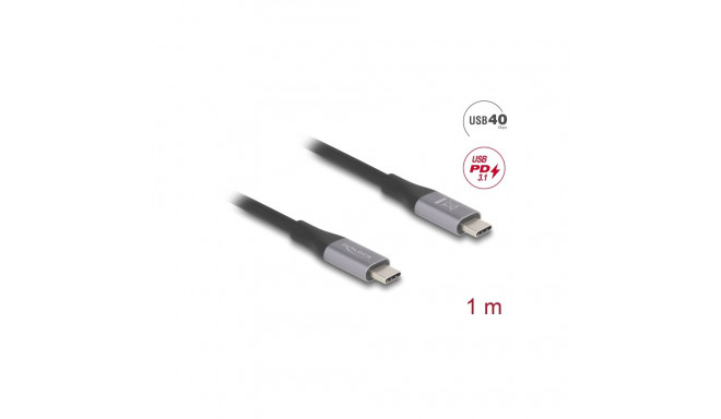 USB-C kaabel 1.0m, USB 4 40Gbps, 5A, 240w, 48V must/hall