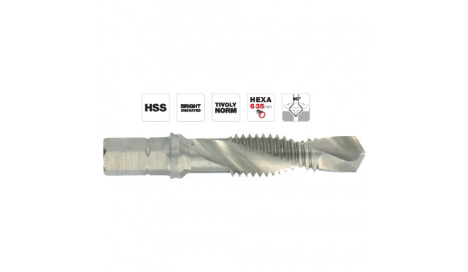 Combi tapping drill bit M4x0.7, HSS, 1/4" hex shank