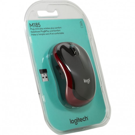 Logitech juhtmevaba hiir sülearvutile M 185 USB, must/punane