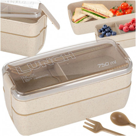 Lunch box hommikusöögikarp jagatud lahtritega 750ml beež