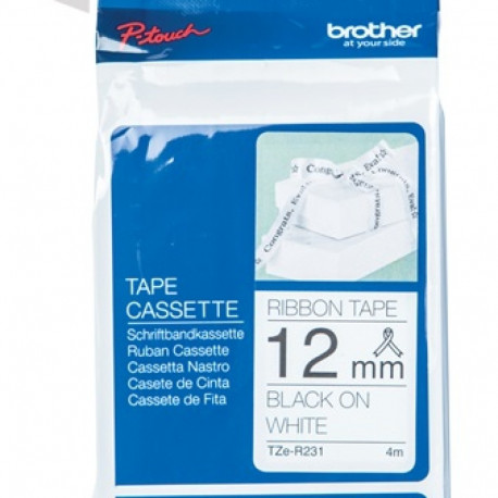 BROTHER TZER231 12 BLACK ON WHITE RIBBON