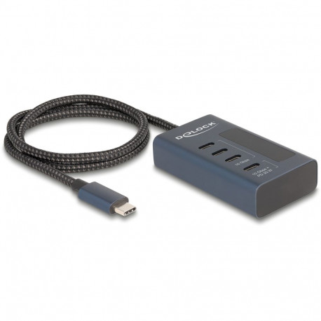 "DELOCK USB 10 Gbps Hub mit 4 USB Type-C Ports davon 3 x Datenport + 1 x Daten und PD 20 Watt mit Le