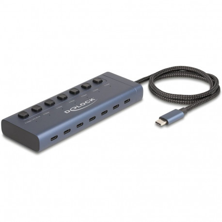 "DELOCK USB 5 Gbps Hub mit 7 USB Type-C Ports mit Schalter davon 6 x Datenport + 1 x Daten / und PD