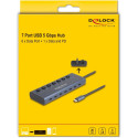 "DELOCK USB 5 Gbps Hub mit 7 USB Type-C Ports mit Schalter davon 6 x Datenport + 1 x Daten / und PD 