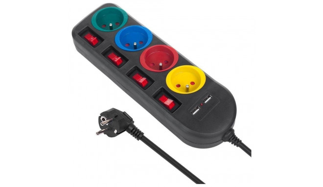 Maclean MCE229B pikendusjuhe 4 pistikupesa 2xUSB, must
