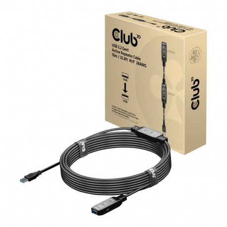 CLUB 3D USB Type A Gen 1 aktiivne kordajaga kaabel 10 meetrit toetab kuni 5Gbps