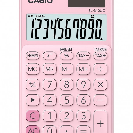 Taskukalkulaator Casio SL-310UC Pink/roosa - 10 kohaline, tava- ja päikesepatarei, 50gr, 8x70x118mm,