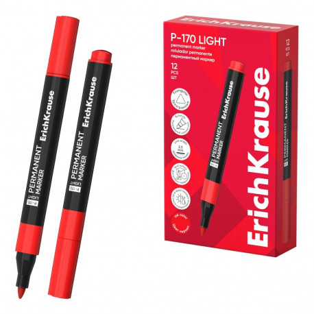 Permanent marker ErichKrause P-170 light, ink color: red (in a box 12 pcs)