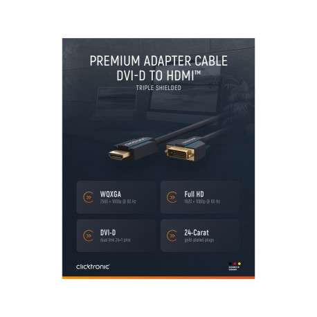 ClickTronic HQ OFC cable HDMI male  DVI-D male (24+1), gold platted, 3m