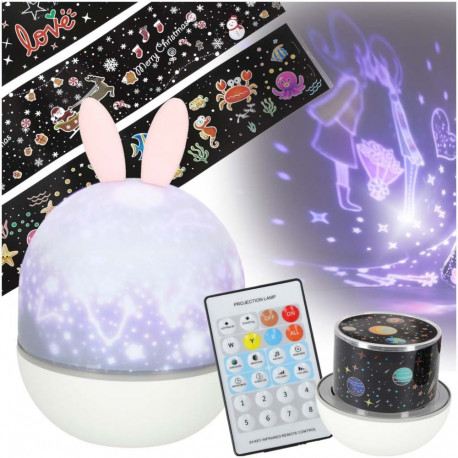 LED-tähe prožektor öine valgus USB pööratav 6 motiivi kaugjuhtimispuldiga jänes