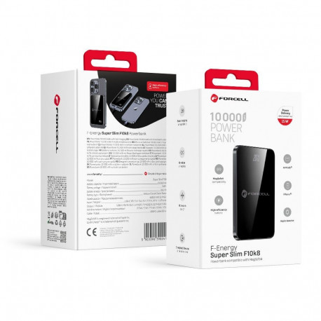 Powerbank compatible with MagSafe Forcell F-Energy SuperSlim F10K8 QC4.0 PD3.0 15W 10000 mAh black
