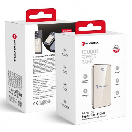 Powerbank compatible with MagSafe Forcell F-Energy SuperSlim F10K8 QC4.0 PD3.0 15W 10000 mAh titaniu