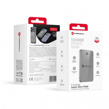 Powerbank compatible with MagSafe Forcell F-Energy SuperSlim F10K8 QC4.0 PD3.0 15W 10000 mAh grey