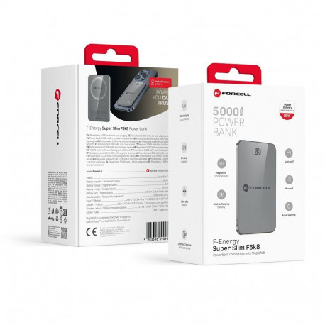 Powerbank compatible with MagSafe Forcell F-Energy SuperSlim F5K8 QC4.0 PD3.0 15W 5000 mAh grey