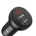 Baseus 2x USB 4.8A 24W car charger with LCD + 3in1 cable USB - USB Type C / micro USB / Lightning 1.