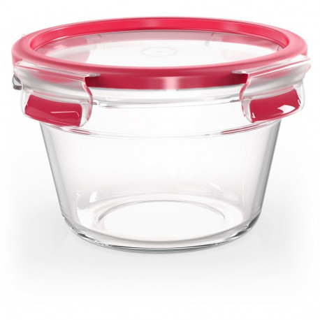 "Emsa N10404 Clip & Close Glas Frischhaltedose rund 0.9 L Transparent/Rot"