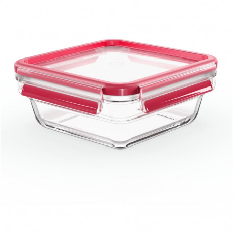 "Emsa N10414 Clip & Close Glas Frischhaltedose quadratisch 0.8 L Transparent/Rot"