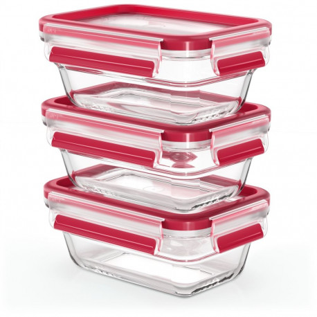 "Emsa N10511 Clip & Close Glas Frischhaltedosen-Set 3-teilig Transparent/Rot"