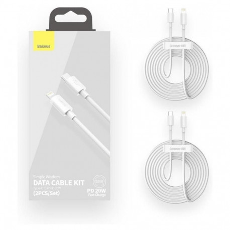 Baseus Simple Wisdom Data Cable Kit USB-C to Lightning PD 20W (2PCSSet) 1.5m White