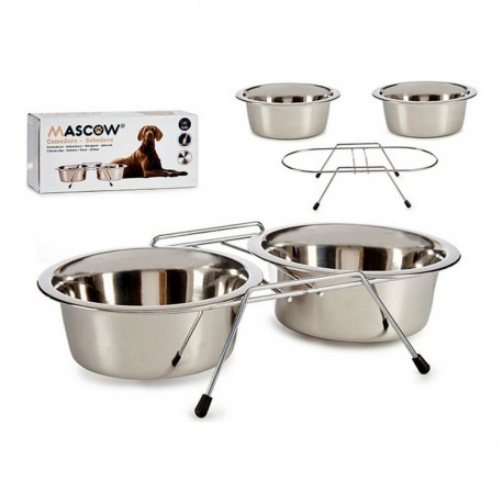 Pet feeding dish Mascow 4 4 Silver Stainless steel 2,6 L 24,5 x 11 x 52,5 cm 54 x 27,5 x 12 cm 25 x 