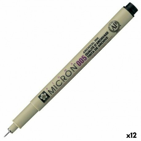 Felt-tip pens Talens Sakura PIGMA MICRON 005 Black (12 Units)