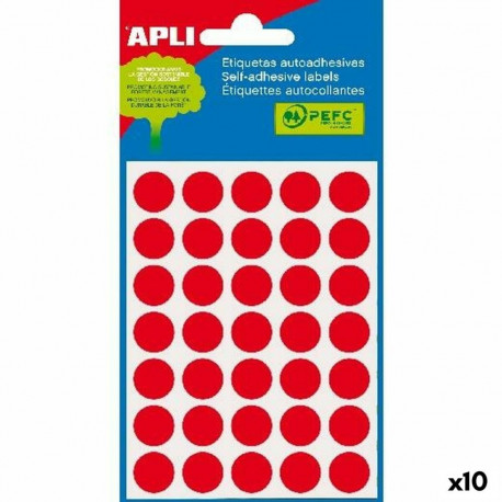 Adhesive labels Apli Red Circle Circular 5 Sheets (10 Units)