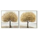 Canvas Home ESPRIT Grey Golden Tree Traditional 102 x 4,5 x 102 cm (2 Units)