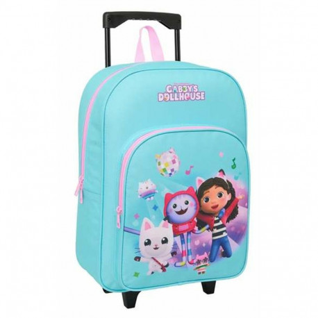 School Rucksack with Wheels Gabby's Dollhouse Blue Pink 32 x 42 x 14 cm